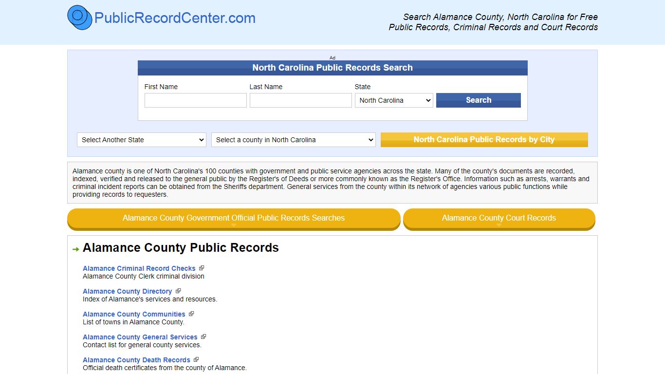 Alamance County North Carolina Free Public Records - Court ...